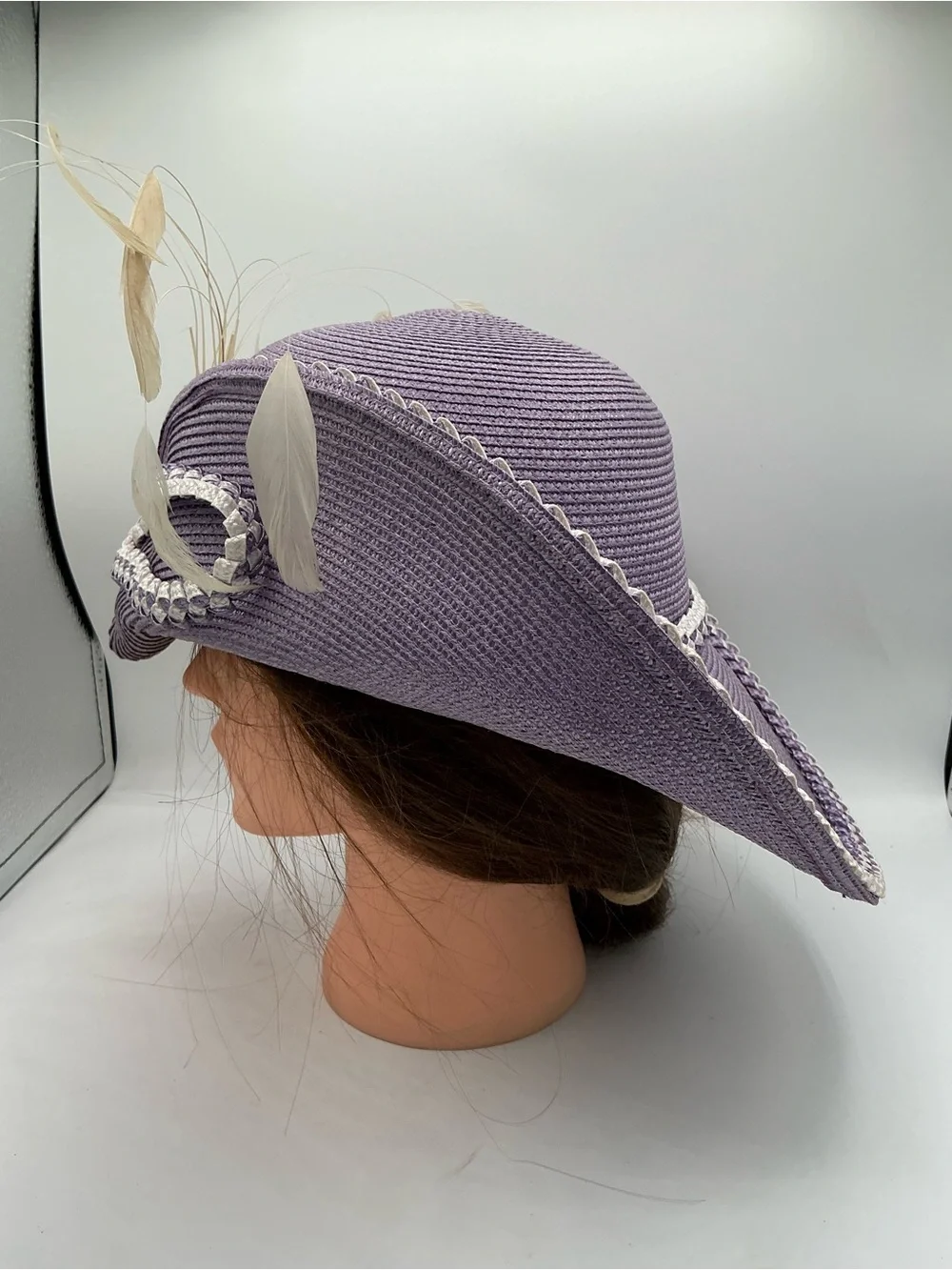 Lavender Decorative Women's Straw Hat with Feather Trim